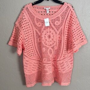 CATO Open Knit Peach Short Sleeve Top Women’s Plus Size 3X 22/24